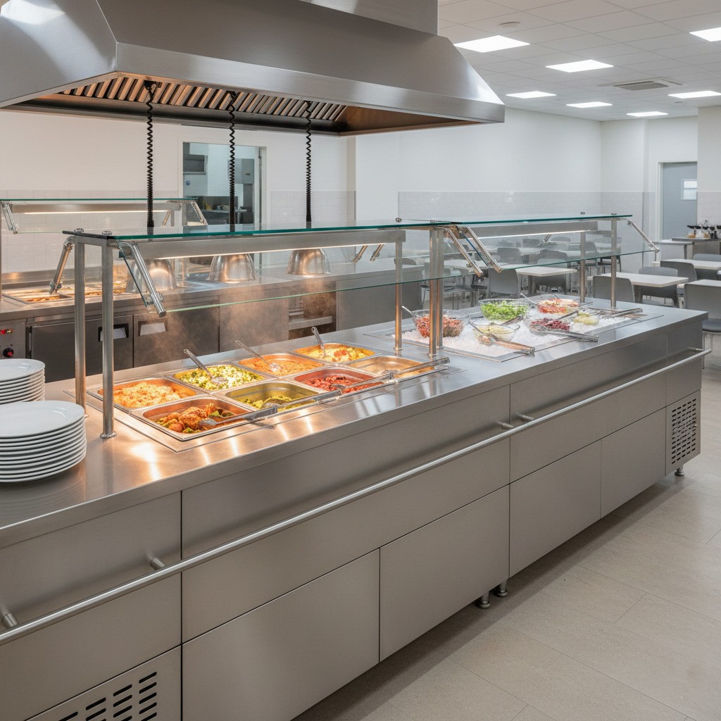 Otel ve Restoran için Paslanmaz Çelik Açık Büfe Tezgahı - Sıcak Soğuk Servis Ünitesi